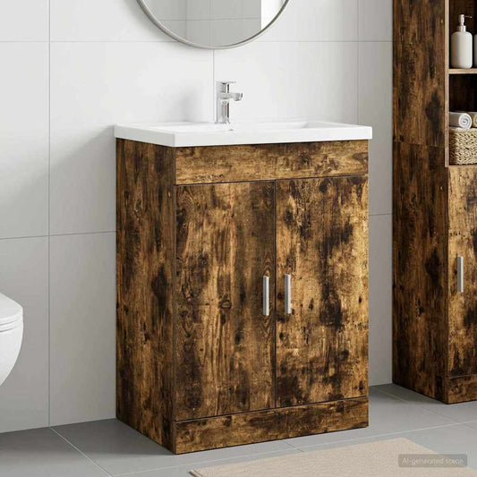 Mobiletto da Bagno Sotto Lavabo Rovere Fumo 56 x 37,5 x 81 cm | homemem39