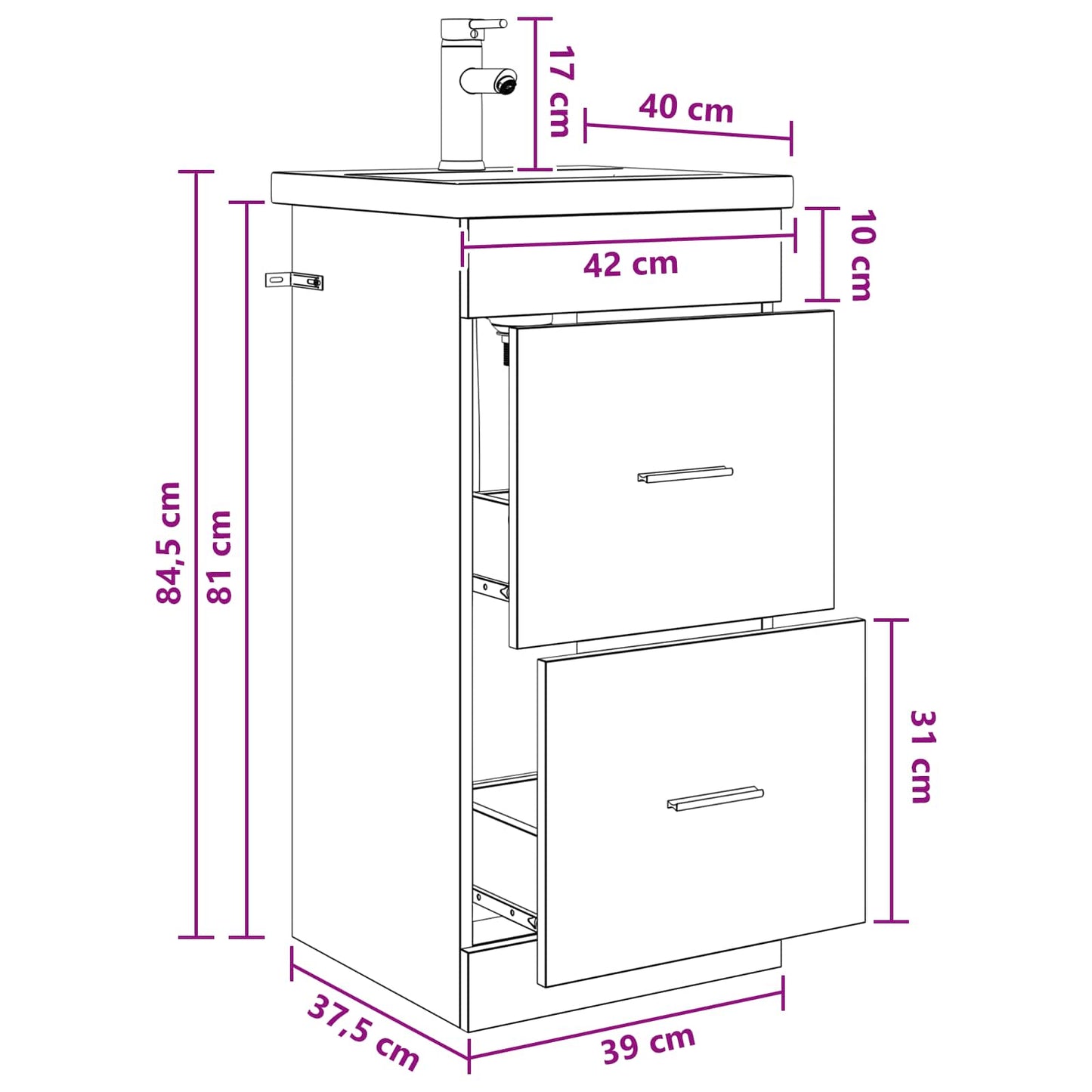 Mobile da bagno con lavabo Grigio Cemento 42 x 40 x 84,5 cm | homemem39