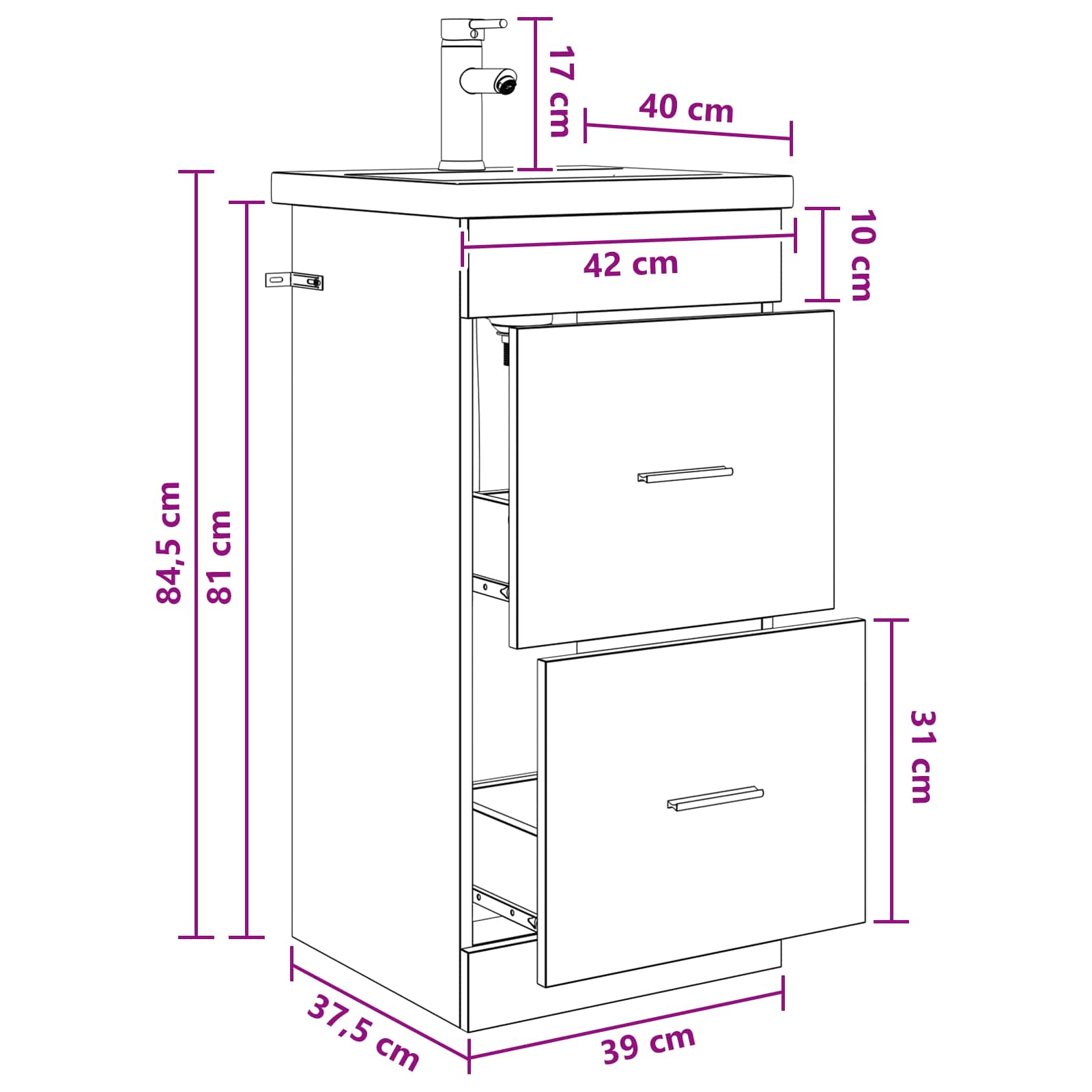 Mobile da bagno con lavabo Grigio Cemento 42 x 40 x 84,5 cm | homemem39