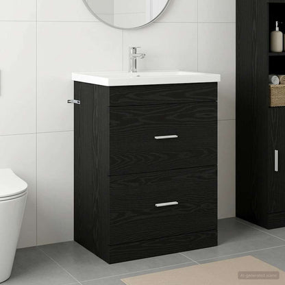 Mobiletto da Bagno Sotto Lavabo Rovere Nero 56 x 37,5 x 81 cm