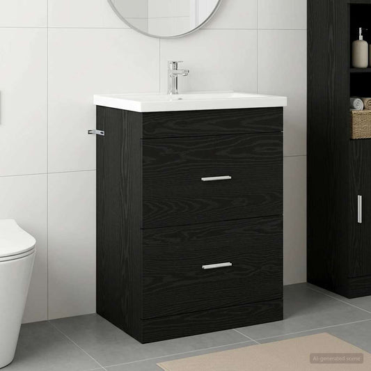 Mobiletto da Bagno Sotto Lavabo Rovere Nero 56 x 37,5 x 81 cm