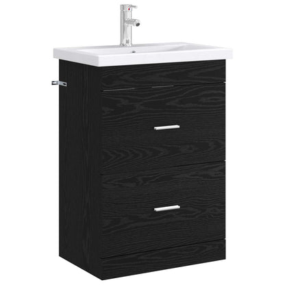 Mobiletto da Bagno Sotto Lavabo Rovere Nero 56 x 37,5 x 81 cm