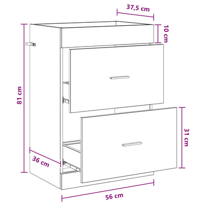 Mobiletto da Bagno Sotto Lavabo Rovere Nero 56 x 37,5 x 81 cm