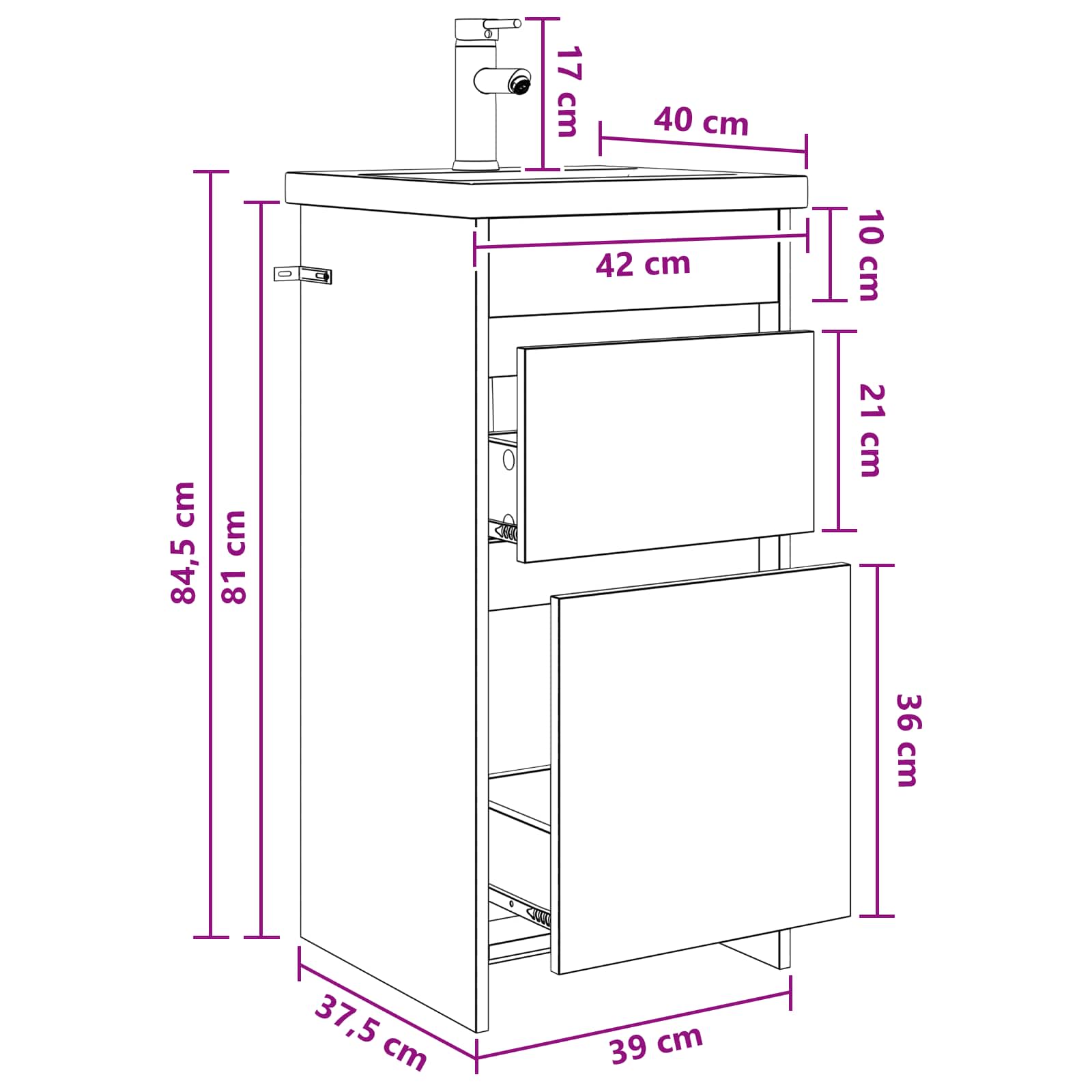 Mobile da bagno con lavabo Sonoma grigio 42 x 40 x 84,5 cm | homemem39