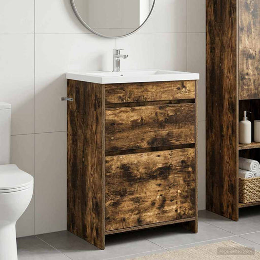 Mobiletto da Bagno Sotto Lavabo Rovere Fumo 56 x 37,5 x 81 cm | homemem39