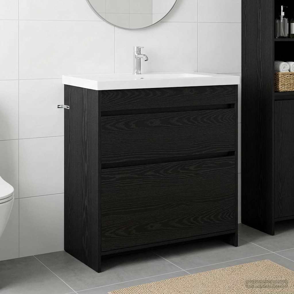 Mobiletto da Bagno Sotto Lavabo Rovere Nero 78,5 x 37,5 x 81 cm
