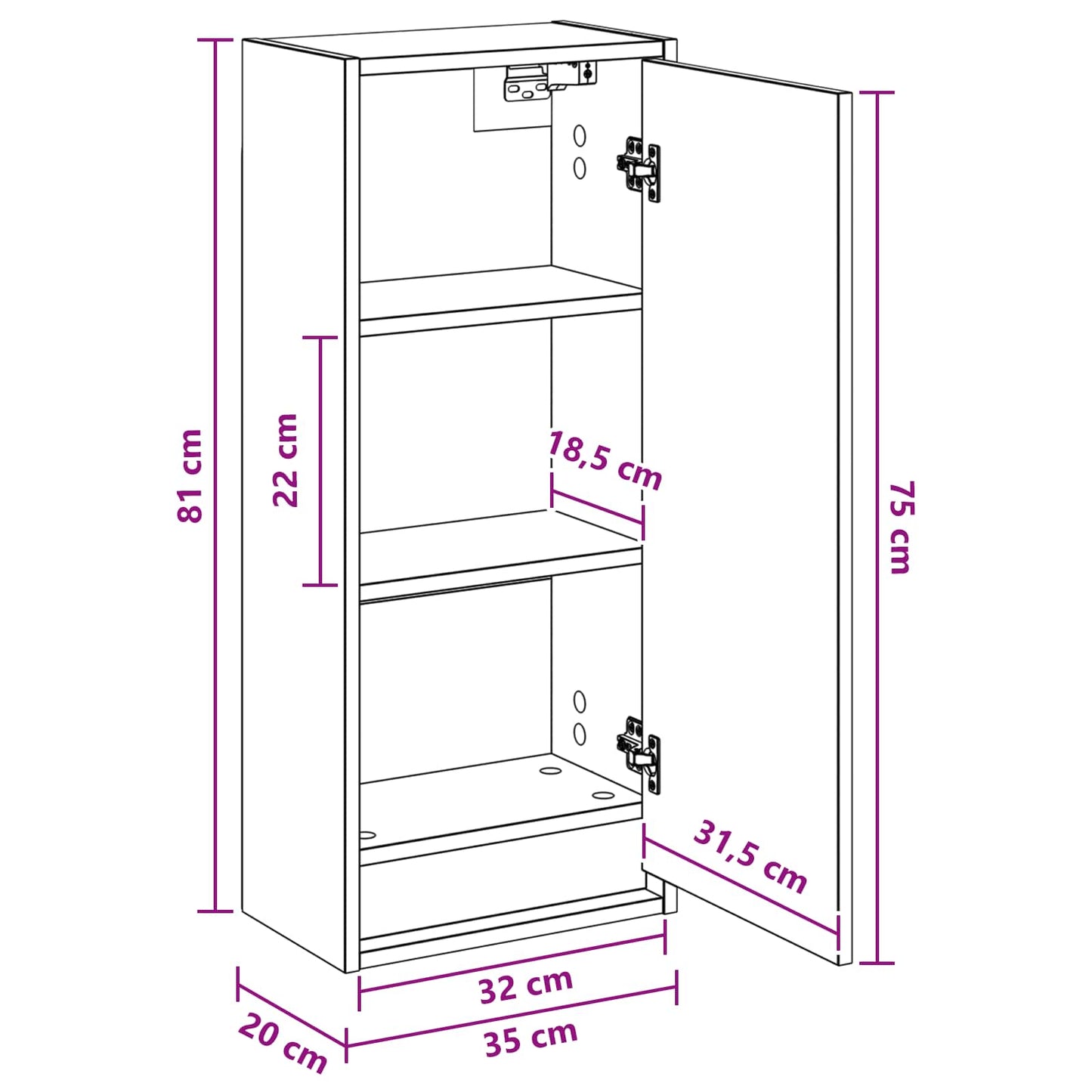 Mobile lavabo da parete Sonoma grigio 35 x 20 x 81 cm | homemem39