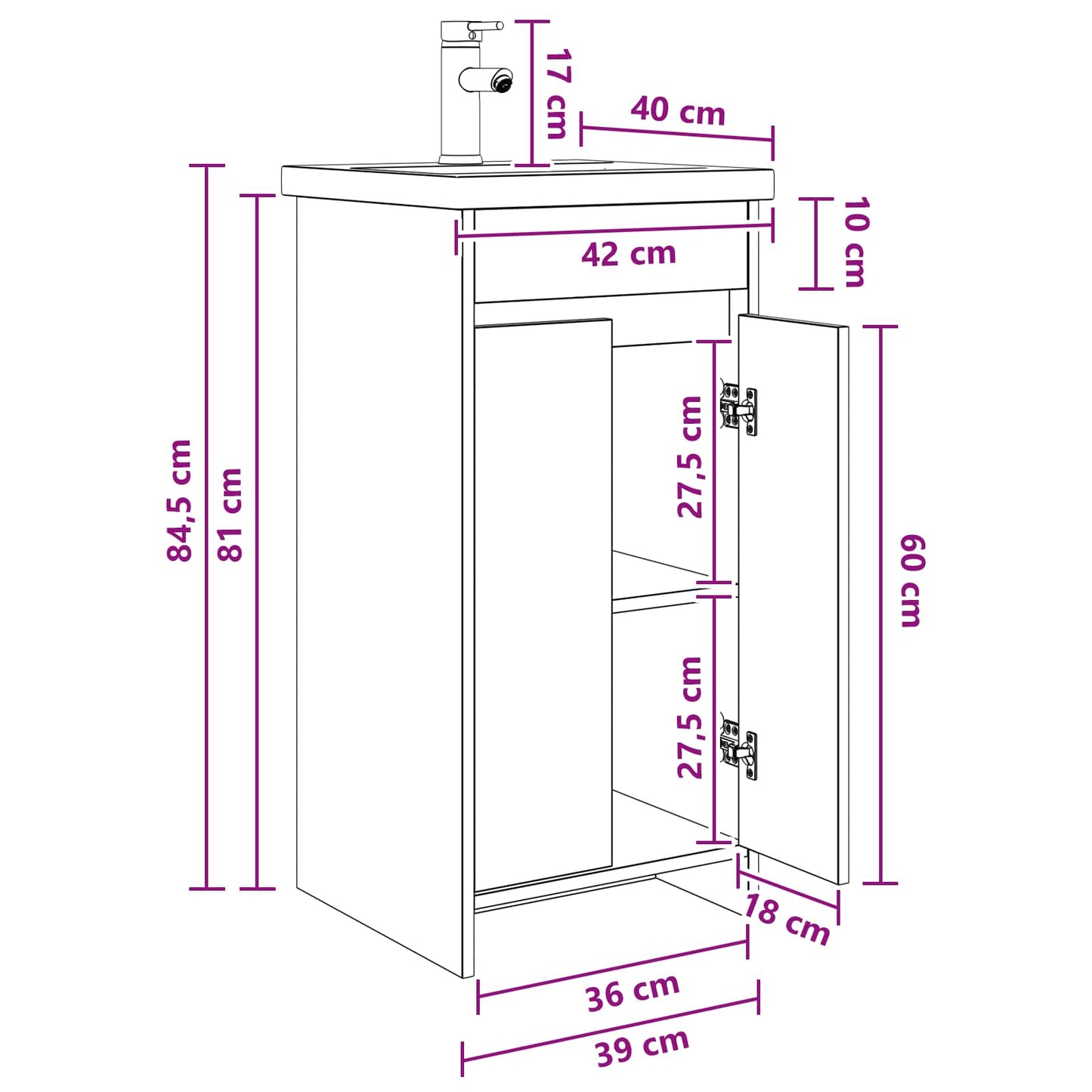 Mobile da bagno con lavabo Rovere Sonoma 42 x 40 x 84,5 cm | homemem39