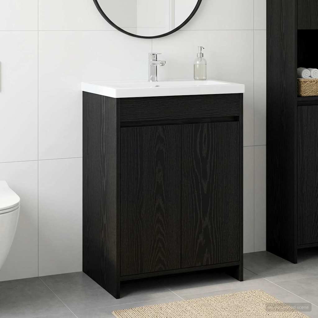 Mobiletto da Bagno Sotto Lavabo Rovere Nero 56 x 37,5 x 81 cm | homemem39