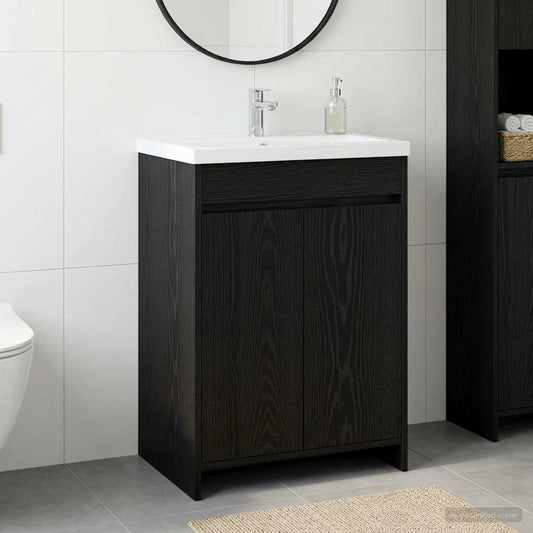 Mobiletto da Bagno Sotto Lavabo Rovere Nero 56 x 37,5 x 81 cm | homemem39