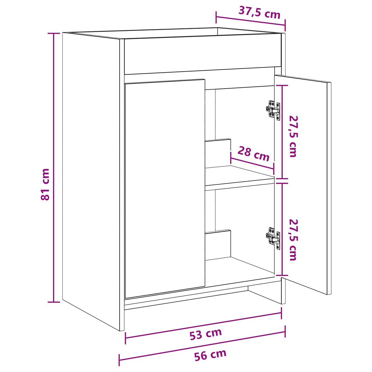 Mobiletto da Bagno Sotto Lavabo Rovere Nero 56 x 37,5 x 81 cm