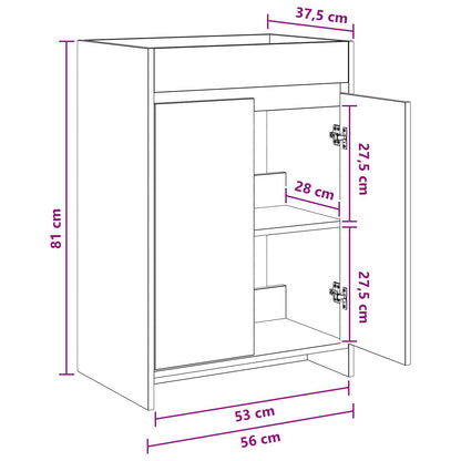 Mobiletto da Bagno Sotto Lavabo Rovere Nero 56 x 37,5 x 81 cm
