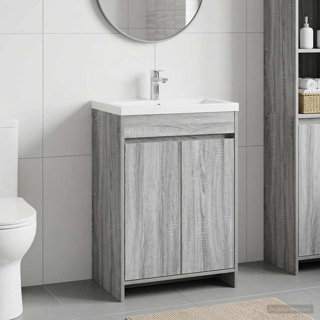 Mobiletto da Bagno Sotto Lavabo Sonoma grigio 56 x 37,5 x 81 cm | homemem39