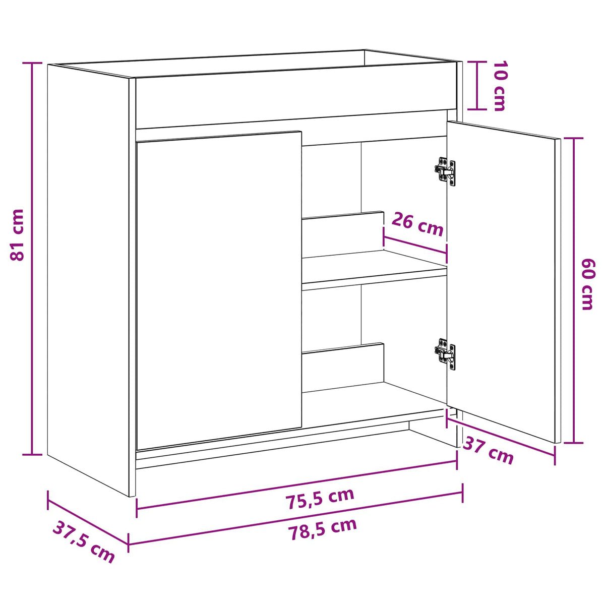 Mobiletto da Bagno Sotto Lavabo Rovere Nero 78,5 x 37,5 x 81 cm