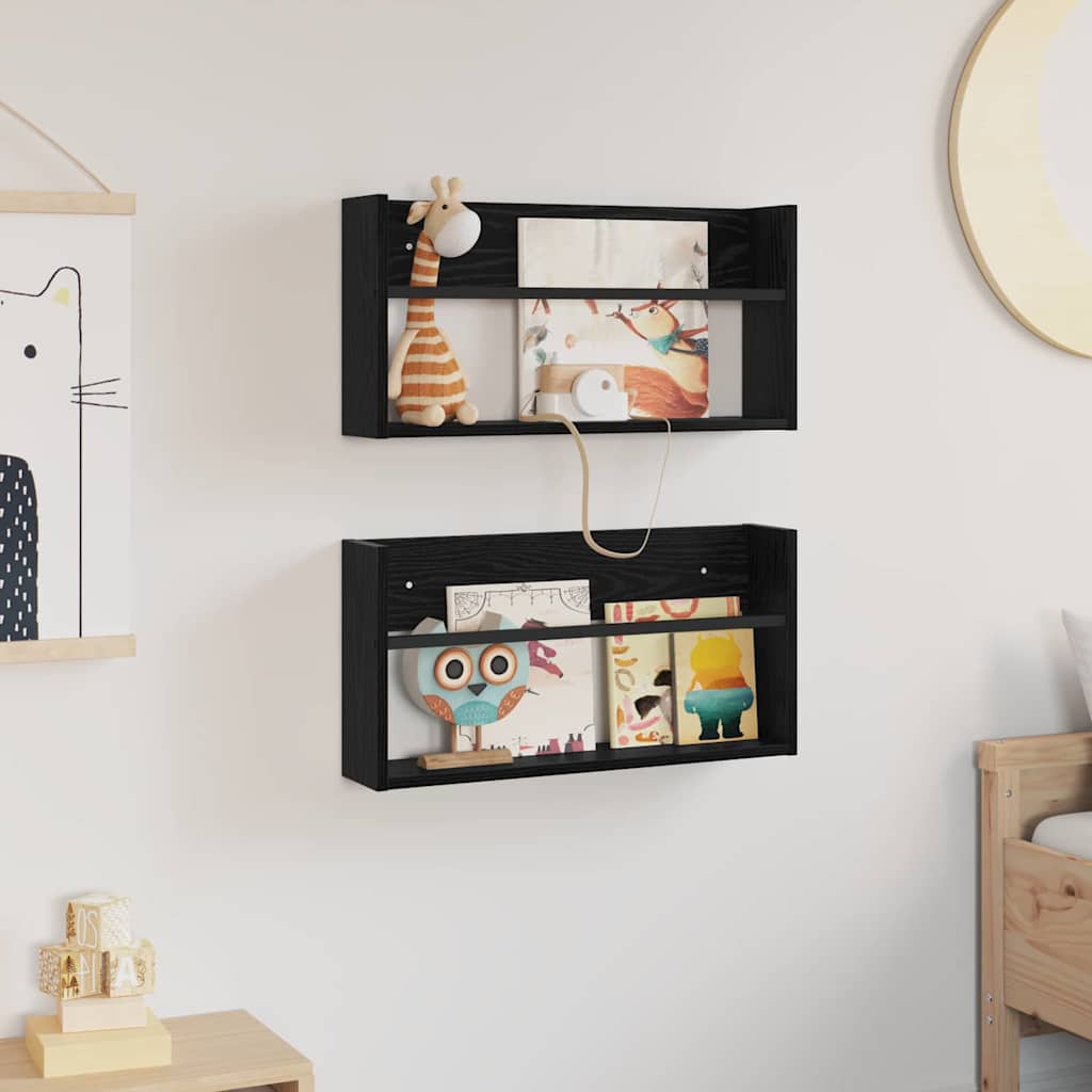 Scaffale per riviste 2 pcs Rovere Nero 60 x 12 x 30 cm