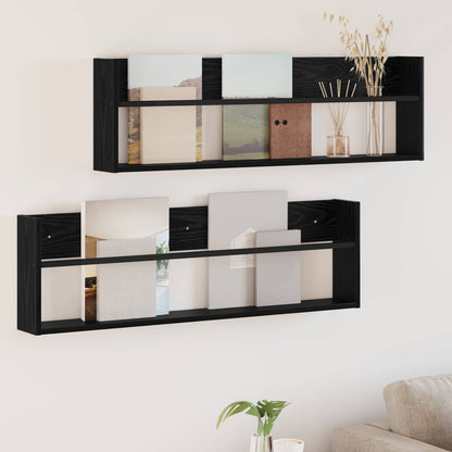 Scaffale per riviste 2 pz Rovere Nero 100 x 12 x 30 cm