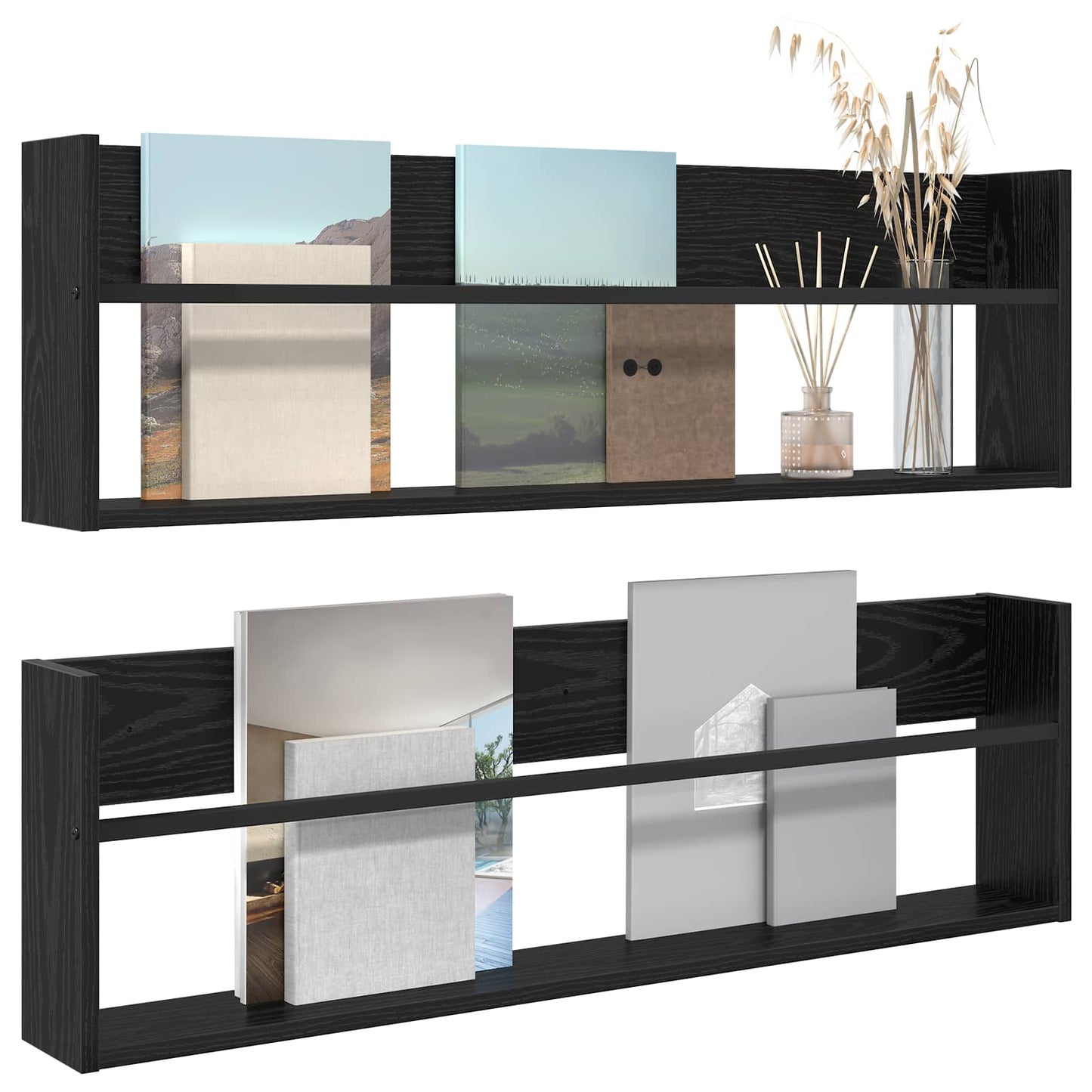 Scaffale per riviste 2 pz Rovere Nero 100 x 12 x 30 cm