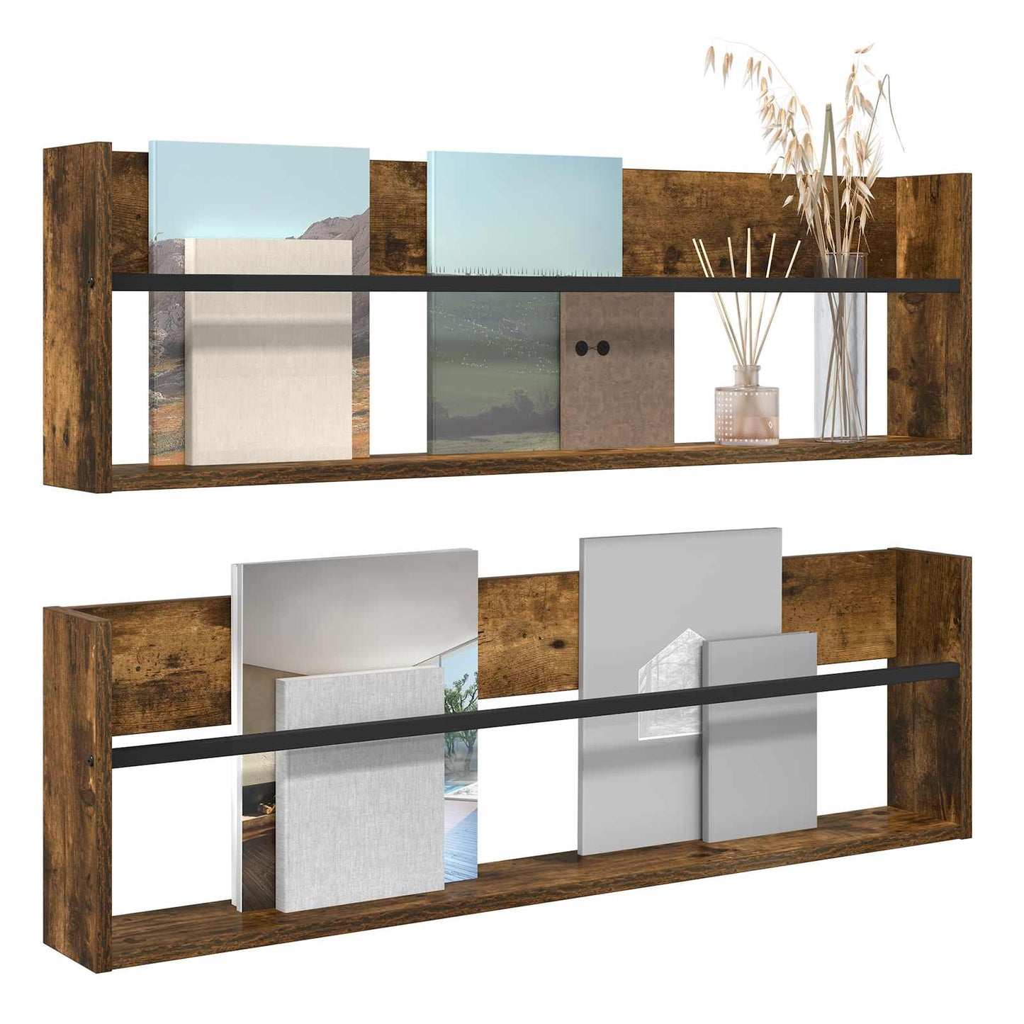 Scaffale per riviste 2 pcs Rovere fumé 100 x 12 x 30 cm