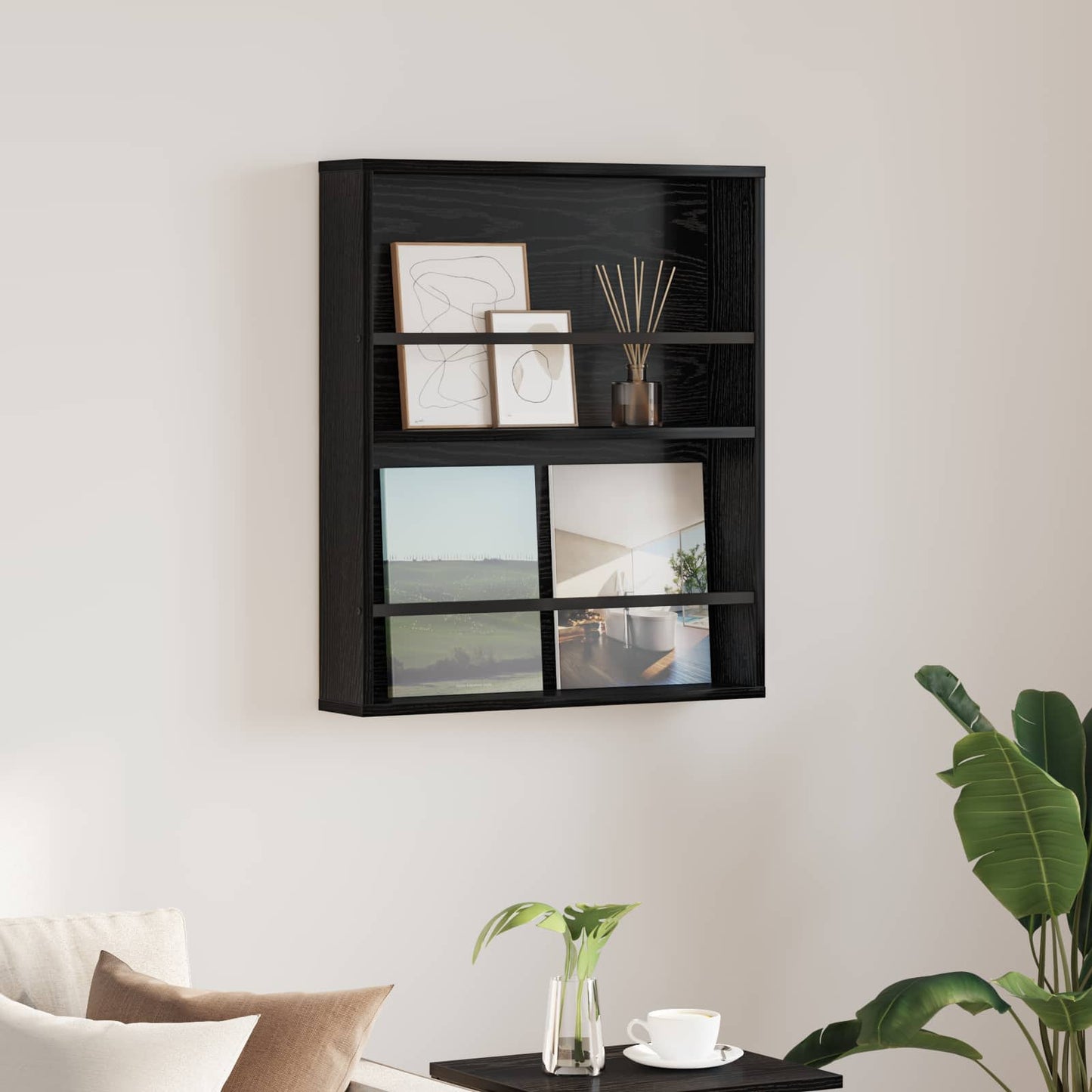 Scaffale per riviste Rovere Nero 60 x 12 x 70 cm