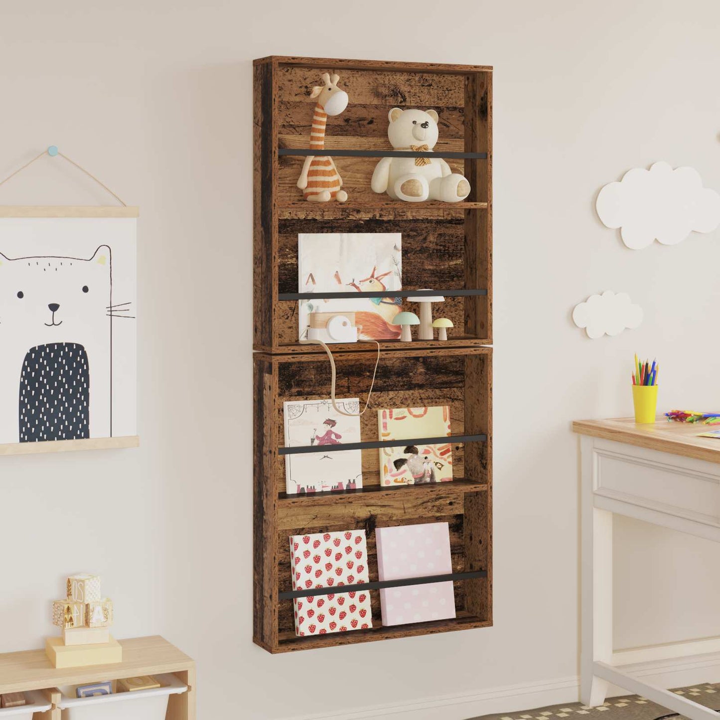 Scaffale per riviste 2 pcs Legno vecchio 60 x 12 x 70 cm