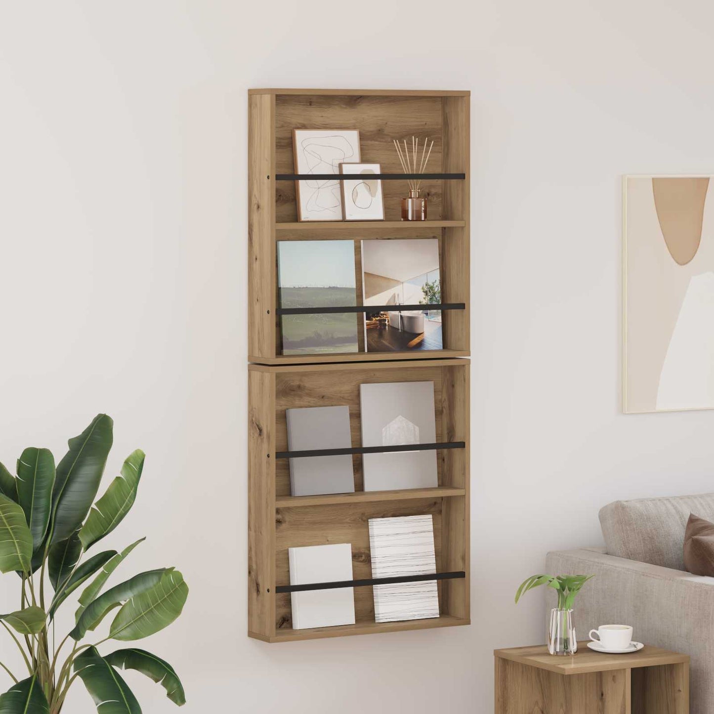 Scaffale per riviste 2 pcs Rovere artigianale 60 x 12 x 70 cm