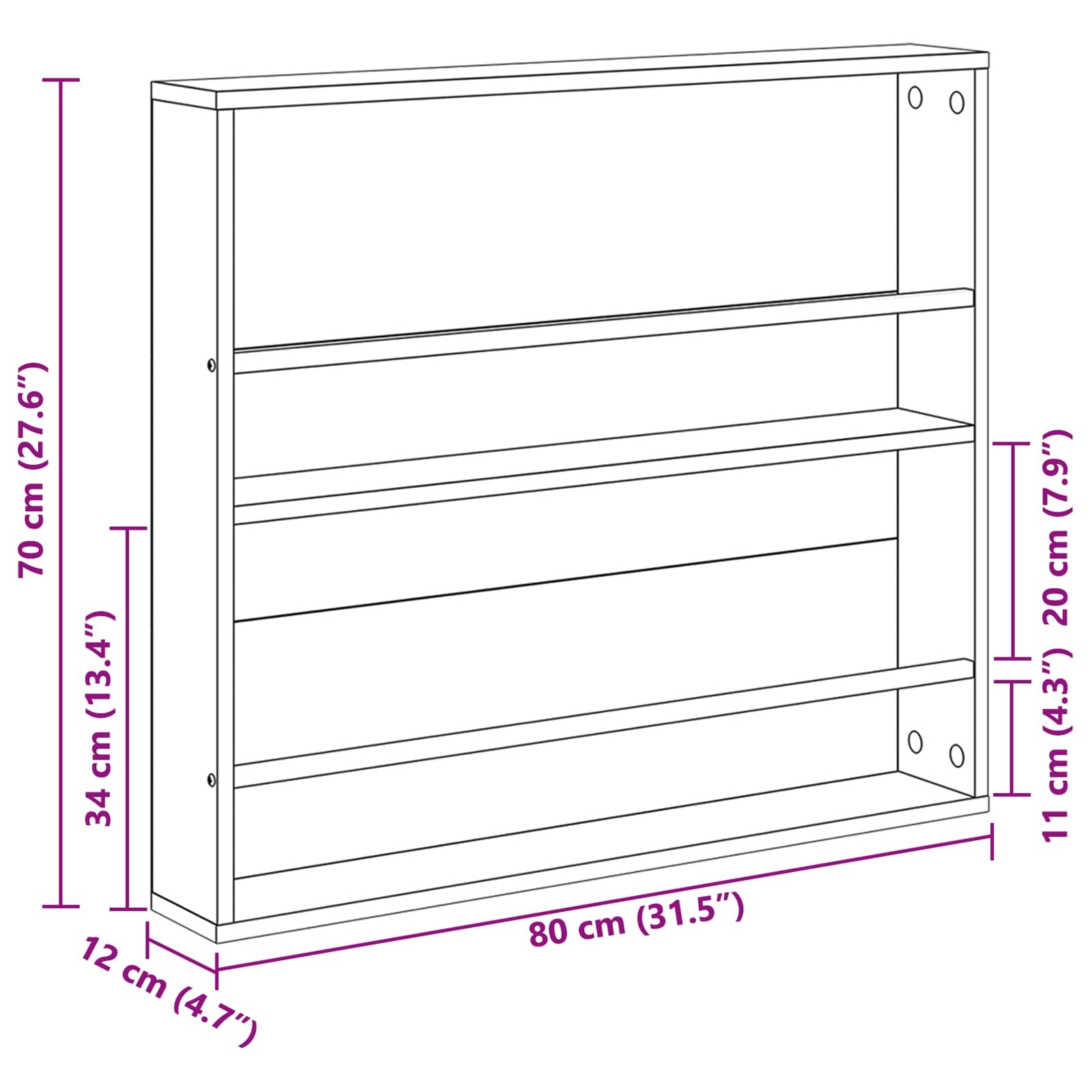 Scaffale per riviste Rovere Nero 80 x 12 x 70 cm | homemem39