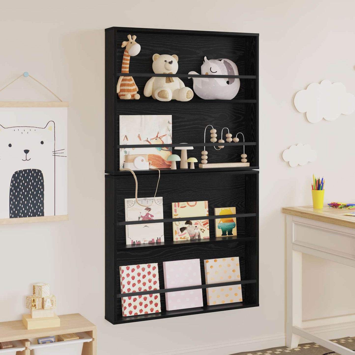 Scaffale per riviste 2 pcs Rovere Nero 80 x 12 x 70 cm