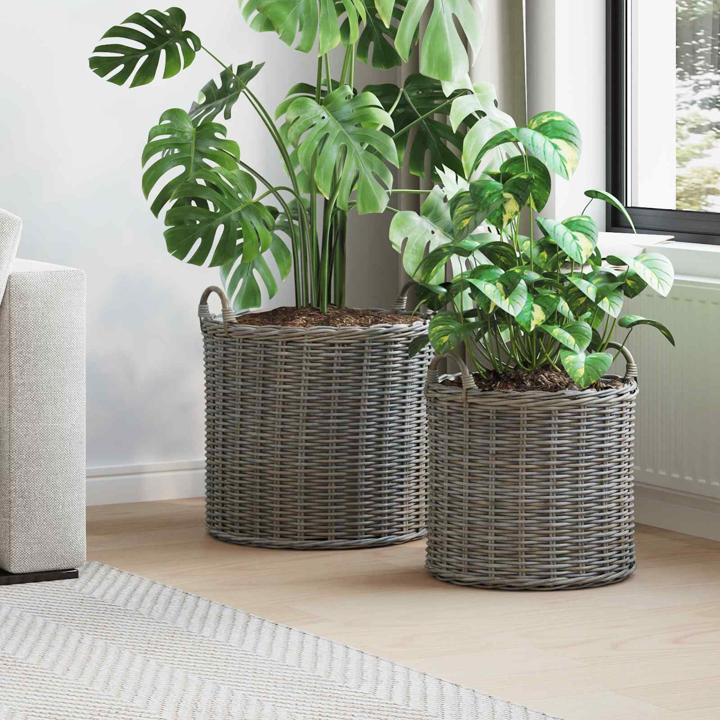 Cestino per piante con archiviazione 2 pcs Grigio Rattan Lacak | homemem39
