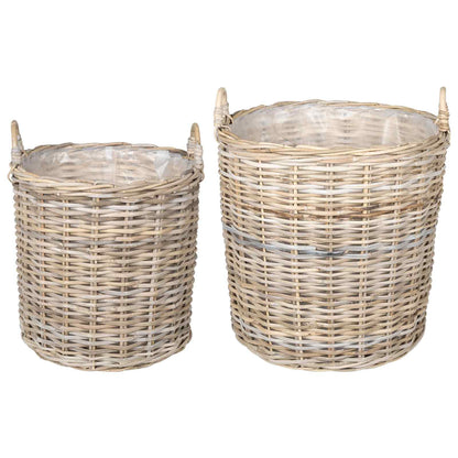 Cestino per piante 2 pz Grigio naturale Rattan Kubu