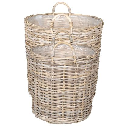 Cestino per piante 2 pz Grigio naturale Rattan Kubu