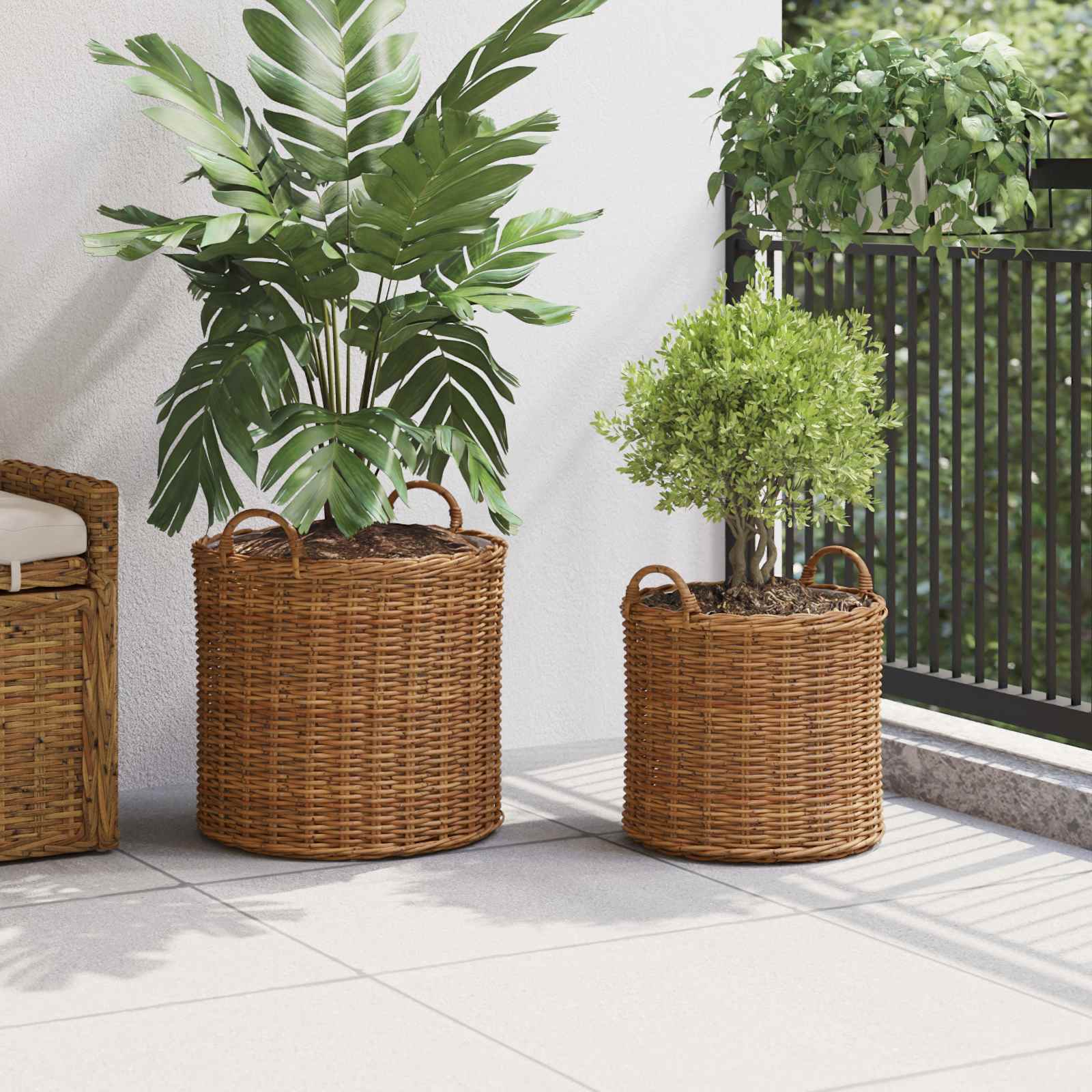 Cestino per piante con archiviazione 2 pcs Marrone Rattan Lacak | homemem39