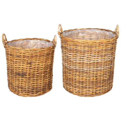 Cestino per piante 2 pz Marrone Naturale Rattan Kubu