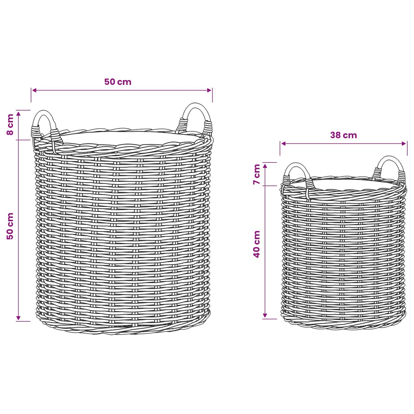 Cestino per piante 2 pz Marrone Naturale Rattan Kubu