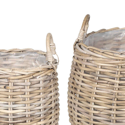 Cestino per piante 2 pz Grigio naturale Rattan Kubu