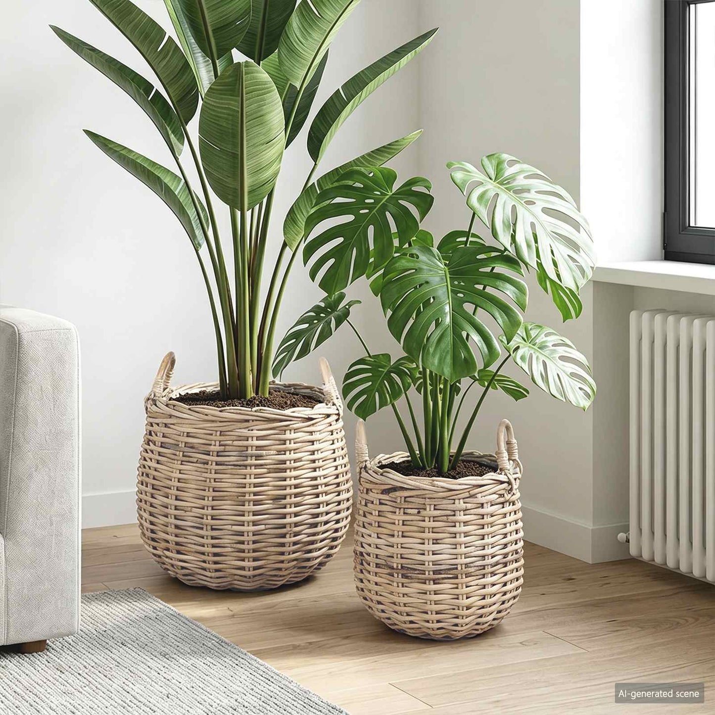 Cestino per piante 2 pz Grigio naturale Rattan Kubu