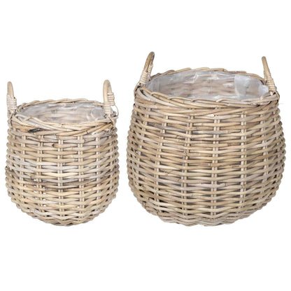 Cestino per piante 2 pz Grigio naturale Rattan Kubu