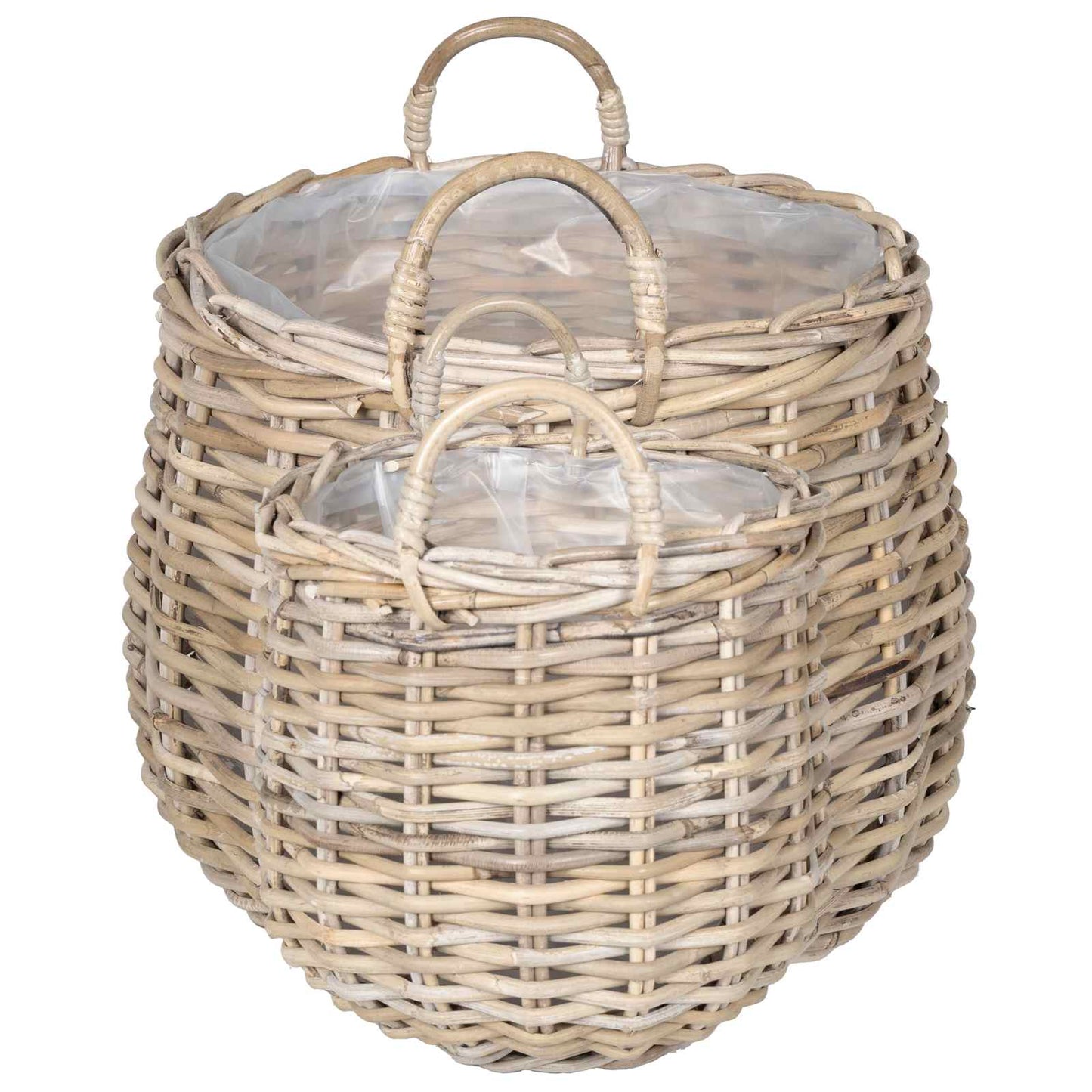 Cestino per piante 2 pz Grigio naturale Rattan Kubu