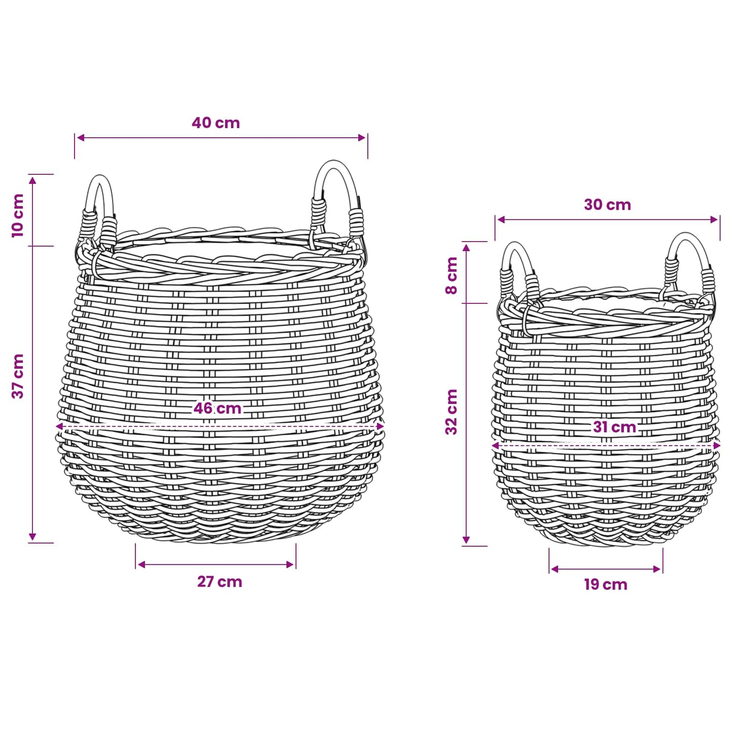 Cestino per piante 2 pz Grigio naturale Rattan Kubu