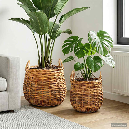 Cestino per piante 2 pz Marrone Naturale Rattan Kubu