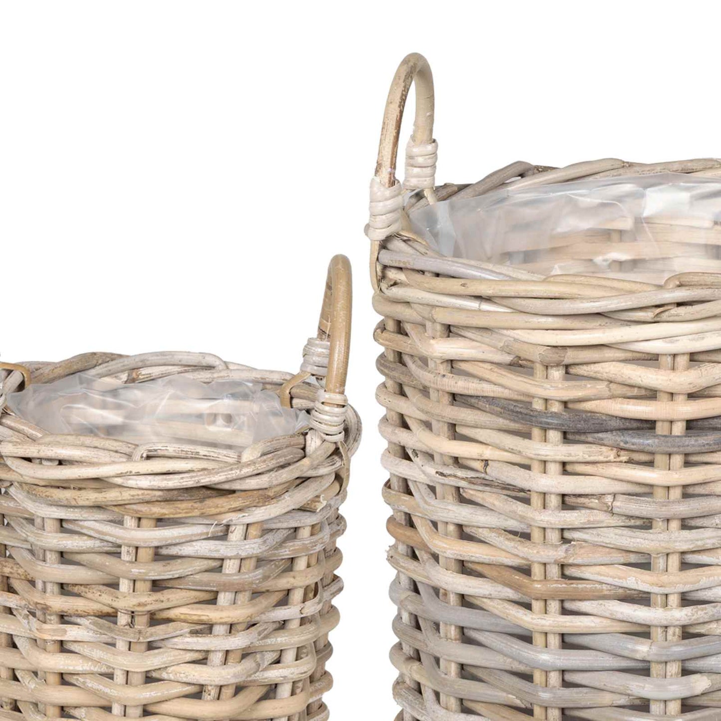 Cesto per Piante 2 pz Grigio naturale Rattan Kubu