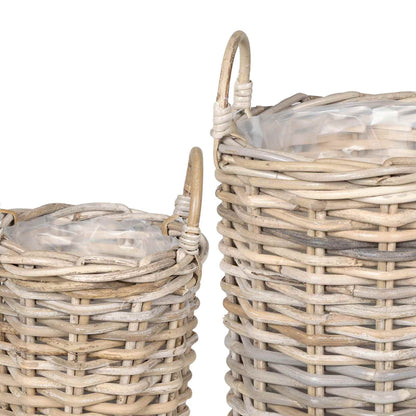 Cesto per Piante 2 pz Grigio naturale Rattan Kubu