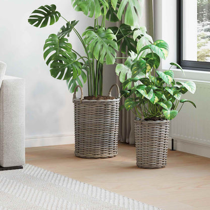 Cesto per Piante con archiviazione 2 pcs Grigio Rattan Kubu | homemem39