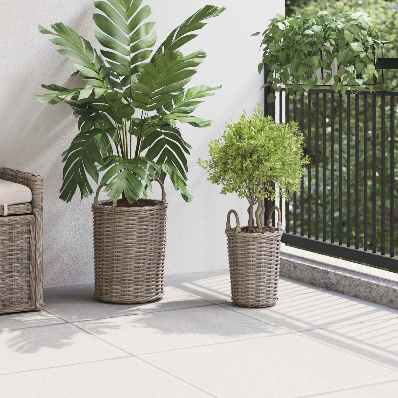 Cesto per Piante con archiviazione 2 pcs Grigio Rattan Kubu | homemem39
