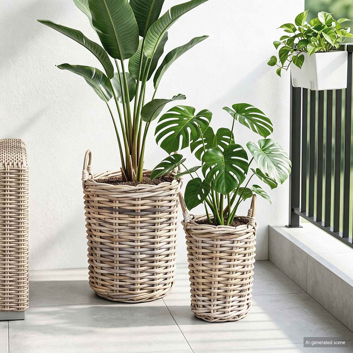 Cesto per Piante 2 pz Grigio naturale Rattan Kubu