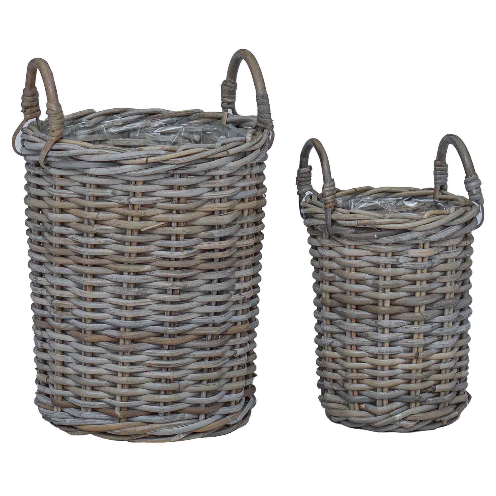 Cesto per Piante con archiviazione 2 pcs Grigio Rattan Kubu | homemem39