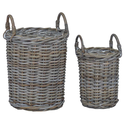 Cesto per Piante con archiviazione 2 pcs Grigio Rattan Kubu | homemem39