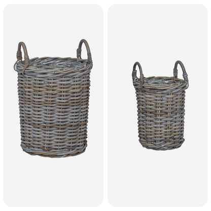 Cesto per Piante con archiviazione 2 pcs Grigio Rattan Kubu | homemem39