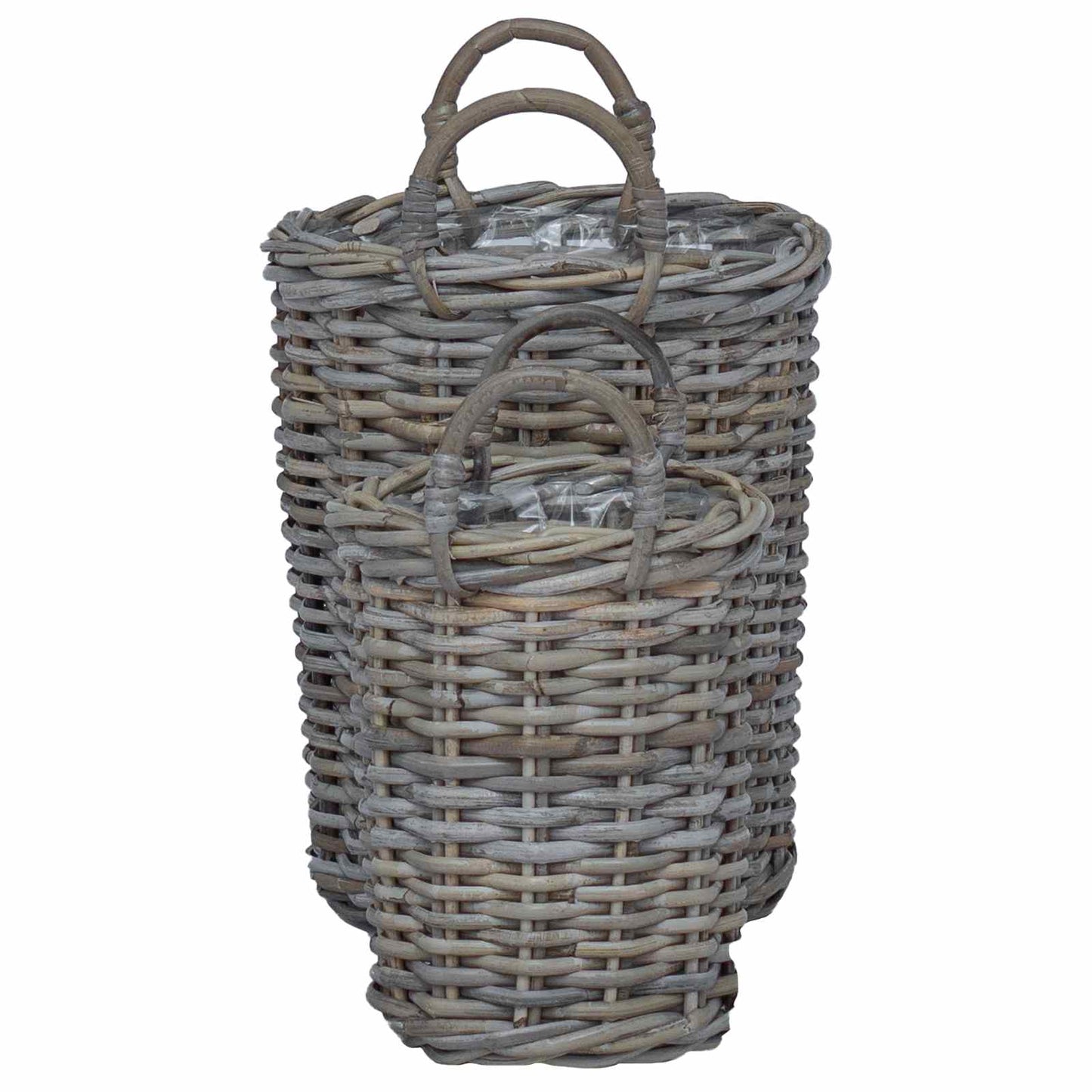 Cesto per Piante con archiviazione 2 pcs Grigio Rattan Kubu | homemem39