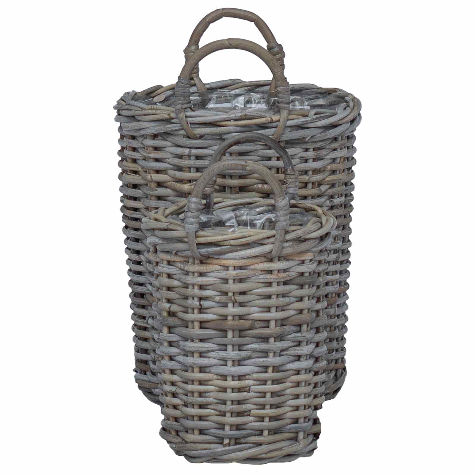 Cesto per Piante con archiviazione 2 pcs Grigio Rattan Kubu | homemem39