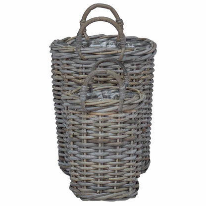 Cesto per Piante con archiviazione 2 pcs Grigio Rattan Kubu | homemem39